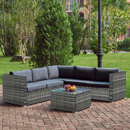 5 Seater Rattan Furniture Set Lounge Corner Sofa Set Table w/ Cover Garden Patio