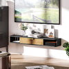 Wall Mounted Floating TV Cabinet Unit with Storage Shelves Black Wood Effect