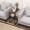GYMAX C Shaped Side Table Compact Sofa Side Table with Mesh Bag