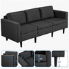3-Seater Sofa 189CM For Living Room Fabric Upholstered Couch, Black