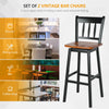 2X Swivel Height Bar Stools Solid Rubber Wood Dining Chairs w/ Footrest Backrest
