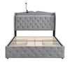 Double Bed Upholstered Storage Bed Frame With Headboard, Lamp and 4 Drawers