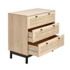 Chest Of 3 Drawer Sideboard Cabinet Storage Unit Bedroom Rattan with Black Metal