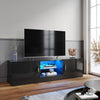 Black High Gloss 150cm TV Stand Cabinet with LED Lights 2 Doors for Living Room