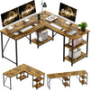 Flamaker 150CM Reversible L Shaped Desk with Shelves Industrial Corner Desk
