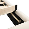 Double Bed Frame, Grey White, Upholstered Wooden Slat Bed Frame with Headboard