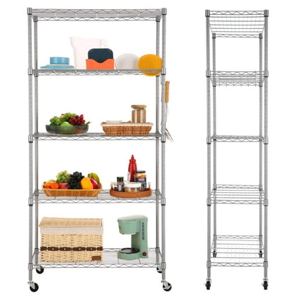 5Tier Metal Storage Rack on Wheels Shelving Wire Shelf Kitchen Office Stand Unit