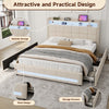 UPHOLSTERED BED FRAME 4FT6 DOUBLE BED LED LIGHTS WITH STORAGE DRAWERS, HEADBOARD