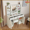 Dressing Table LED Light Makeup Desk w/Mirror and Stool Cabinet Drawer Shelves