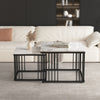 Nesting Coffee Table Set Metal Square Stacking Side Tables Marble-Look Tabletop