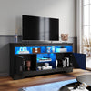High Gloss 2 Door TV Unit Cabinet 135cm Black TV Stand Sideboard Entertainment