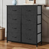 Chest of 8 Drawers, Fabric Dresser with Wood Top, Black Grey for Bedroom