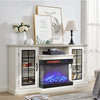 60" White TV Stand Electric Fireplace 3 Color LED Flame Wood Storage Cabinet