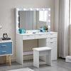Large White Dressing Table Set with LED Lights Mirror and Makeup Cushioned Stool
