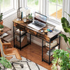 Computer Writing Desk with Power Outlets, Drawers, Shelves, Brown