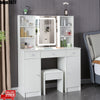 Modern Vanity Makeup Desk Dressing Table Set with LED Lights HD Mirror 6 Shelves