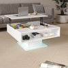 Square Coffee Table with LED Lights Cocktail Sofa Table for Living Room White