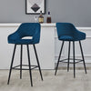 Pair of Blue Bar Stools Velvet Bar Chair with Padded Seat Modern Kitchen Chair