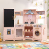 Toy Kitchen Playset Corner Wooden Play Kitchen with Storage-Pink
