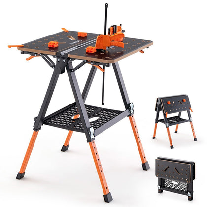 2-in-1 Folding Work Table & Sawhorse 8 Adjustable Heights Workbench Workstation