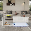 Lift Top Coffee Table with Hidden Storage and LED Lights for Living Room White