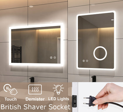 50x70cm Bathroom LED Mirror Lights with Shaver socket Bluetooth Demister Touch