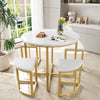 Dining Table and Stools Set 4, with White Marble-Look MDF Tabletop & Metal Frame