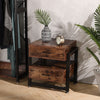 Industrial Bedside Table Side Cabinet End Table Nightstand 2 Drawers Rustic Wood