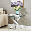 Amara Glass Side Table – Square End Table with Chrome Crossed Legs