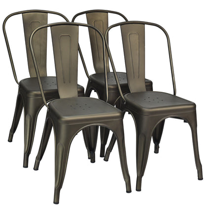 4 Pcs Kitchen Dining Chair Gun Metal Stackable Side Seat Cafe Bar Chairs Gun