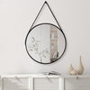 Black Round Wall Mirror With Leather Strap Circle Makeup Φ50cm 60cm 70cm 80cm