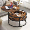 Round Lift Top Coffee Table with Storage Wood for Home Living Room Office Brown