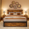 King Size Bed Frame Platform with Adjustable Wood Headboard