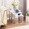 Nest of 3 White Tempered Glass Side End Table Nested Table Stainless Steel Tubes
