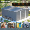 12x14FT Galvanized Metal Garden Shed Lockable Door Tool Storage shed, Grey