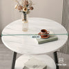 Round 2 Tier Coffee Table Side Table White Marble Effect End Table Living Room