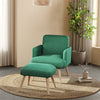 Single Sofa Armchair with Footstool Velvet Lounge Chair Cushion Seat Wooden Legs