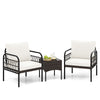 3Pcs Outdoor Garden Conversation Set Patio Wicker Chair Table Set w/Cushions