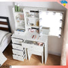 Dressing Table Mirror Drawers Vanity Makeup Desk Stool Set With LED Lights White