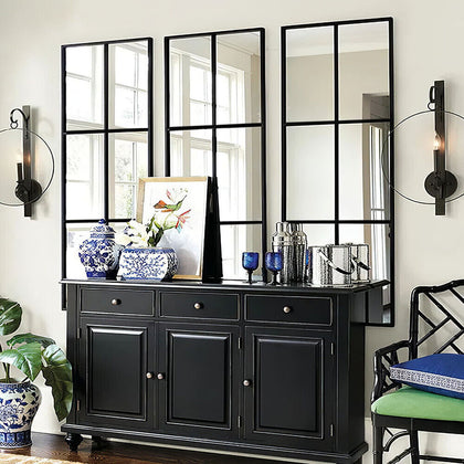 50x120CM WINDOW STYLE MIRROR LIVING ROOM DECOR HALLWAY GARDEN WALL GLASS (BLACK)