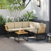 Acacia Wood Metal Sectional Sofa Set 4 Piece Patio L-Shaped Sofa Set-Beige