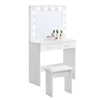 White Modern Dressing Table with LED Lights Mirror Vanity Make up Desk Stool Set