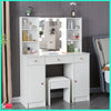 Vanity Dressing Table Makeup Desk Set with Stool Storage Cabinet + LED Mirror