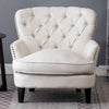 Upholstered Linen Armchair Stud Button Back Fireside Chair Lounge Sofa Wood Legs
