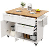 ROLLING KITCHEN ISLAND WITH DROP LEAF TOP, 3 STORAGE DRAWERS & TOWEL RACK, WHITE