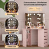 Corner Dressing Table with LED Lights Vanity Makeup Desk with Mirror & 5 Drawers