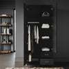 Black 2 Door 2 Drawer Wardrobe with Hanging Rail Wooden Clothes Storage Cupboard