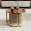 Round Glass Coffee Table For Living Room Nest of Tables Set of 2, Brown/Grey