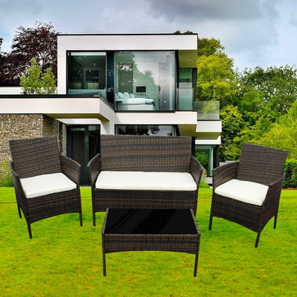 4 Piece Rattan Garden Furniture Sofa Set Table Chair Outdoor Wicker Conservatory