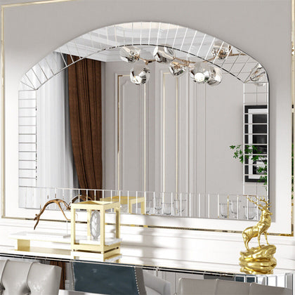 Large Silver Arched Wall Mirror Bevelled Glass Mantel Vanity Mirror Window Style
